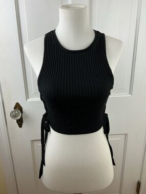 Zara Black Ribbed Crop Top with Side Ties